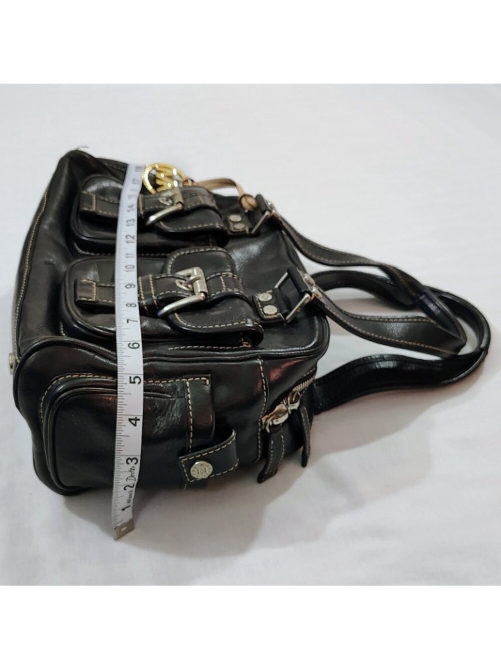 Michael Michael Kors Black Leather Satchel Shoulder Bag – Y2K Multi-Pocket Purse - Picture 13 of 16